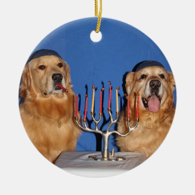 Ornamento De Cerâmica Golden retriever Hanukkah Menorah (Frente)