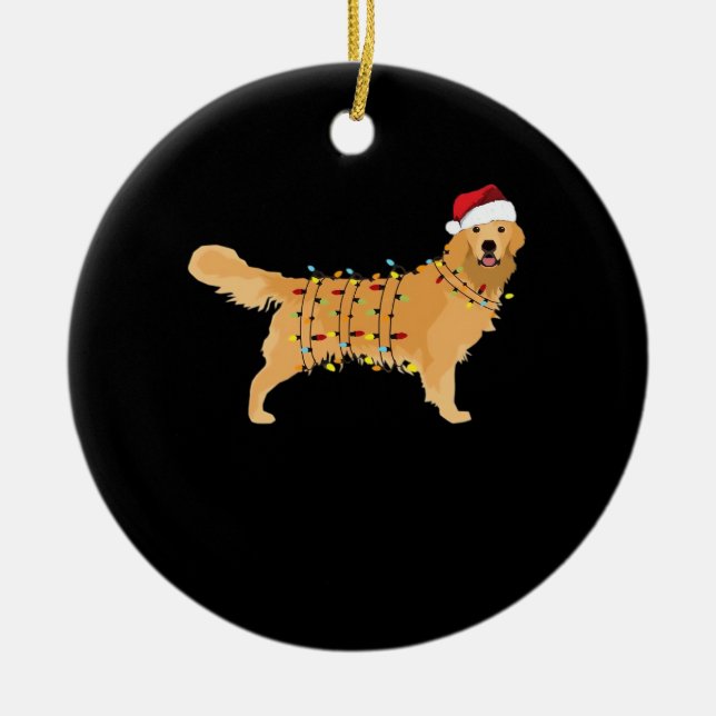 Ornamento De Cerâmica Golden Retriever Holiday Christmas Light Essential (Frente)