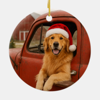 Ornamento De Cerâmica Golden Retriever in Truck Christmas Ornament