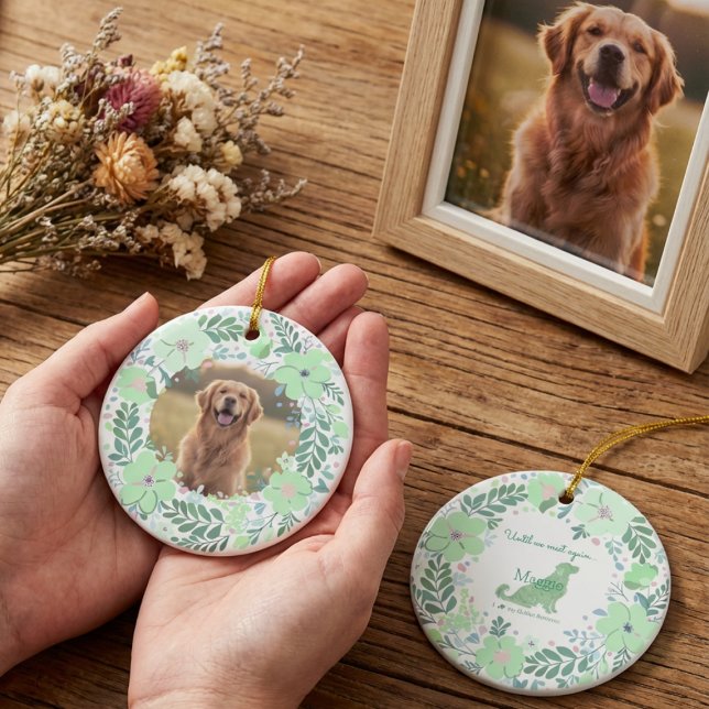 Ornamento De Cerâmica Golden Retriever Mint Green Custom Photo Memorial  (Criador carregado)