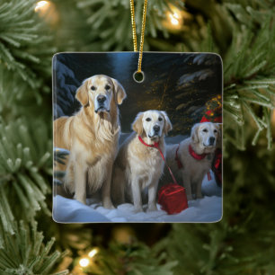 Ornamento De Cerâmica Golden Retriever Nevado Trenó Natal Decoração de N