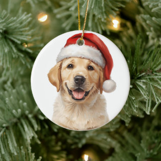 Ornamento De Cerâmica Golden Retriever Puppy Christmas Tree Ornament