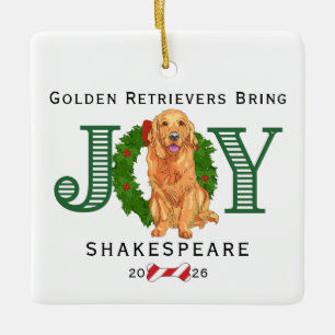Ornamento De Cerâmica Golden Retrievers Trazem Alegria