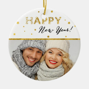 Ornamento De Cerâmica Golden Stars - Happy New Year