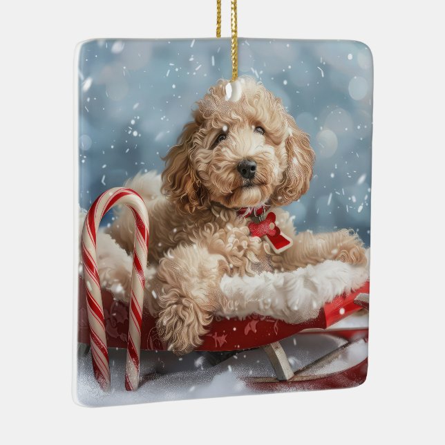 Ornamento De Cerâmica Goldendoodle Cachorro Natal Festivo (Direito )