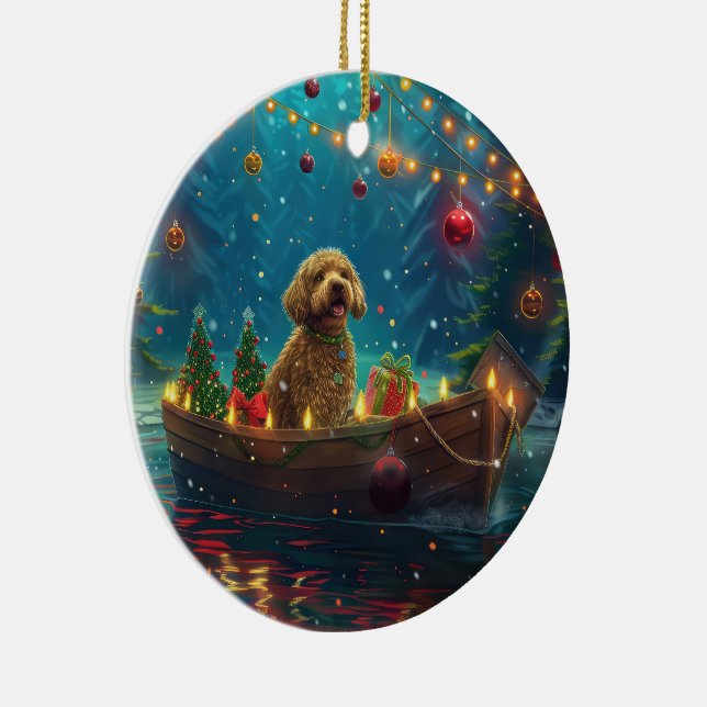Ornamento De Cerâmica Goldendoodle Natal Viagem Festiva (Direito )