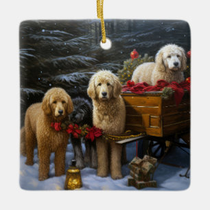 Ornamento De Cerâmica Goldendoodle Nevado Trenó Natal Decoração