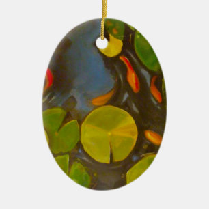 Ornamento De Cerâmica Goldfish Koi Pond Water Lily