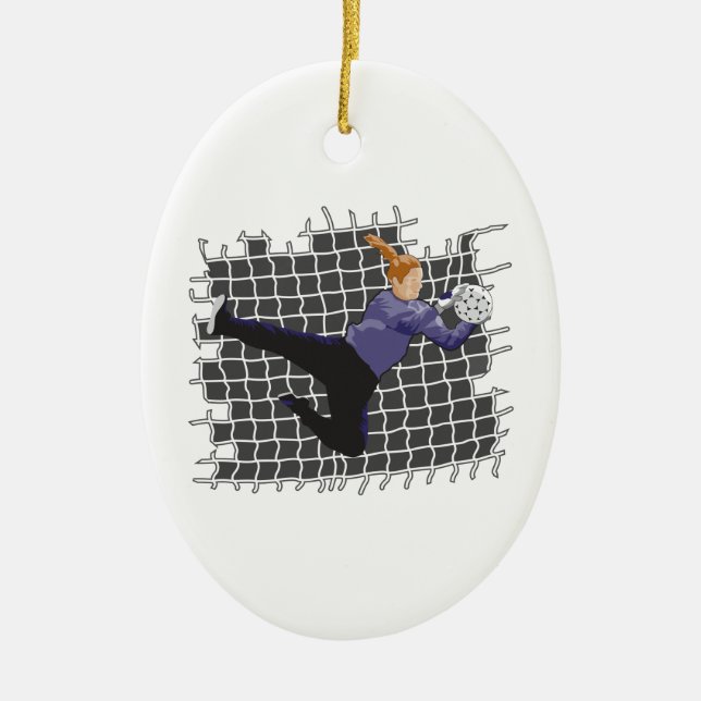 Ornamento De Cerâmica goleiro de futebol feminino salva (Frente)