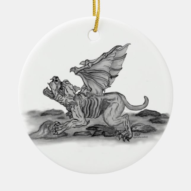 Ornamento De Cerâmica Golem Gargoyle schwarz weiss Zeichnung (Frente)