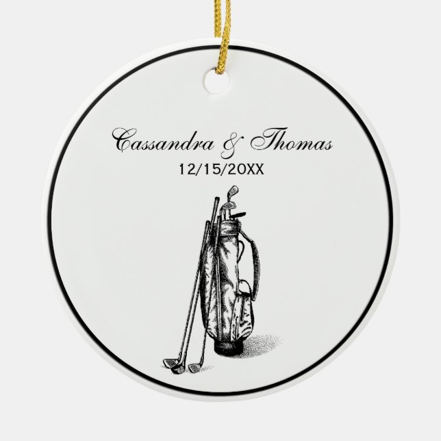 Ornamento De Cerâmica Golf Bag e Golf Clusters Negros (Frente)