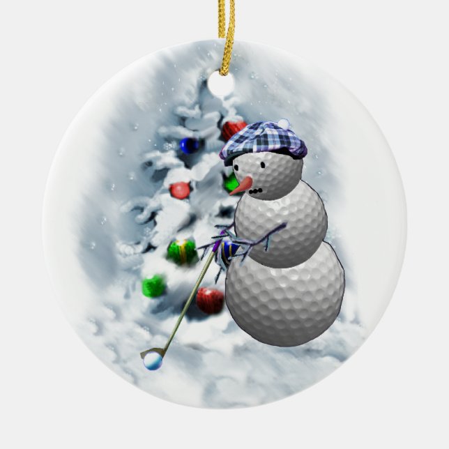 Ornamento De Cerâmica Golf Ball Snowman Natal (Frente)