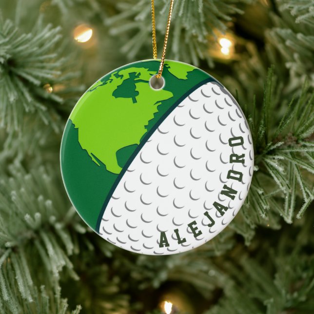 Ornamento De Cerâmica Golf Ball World Planet Personalizado Nome do Golfe (Árvore)