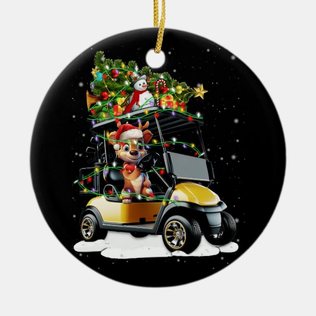 Ornamento De Cerâmica Golf Carrinho Feliz Natal Luzes Xmas Esporte Golfi (Frente)