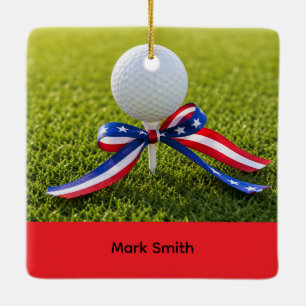 Ornamento De Cerâmica GOLF Feliz 4 de Julho para Golfista