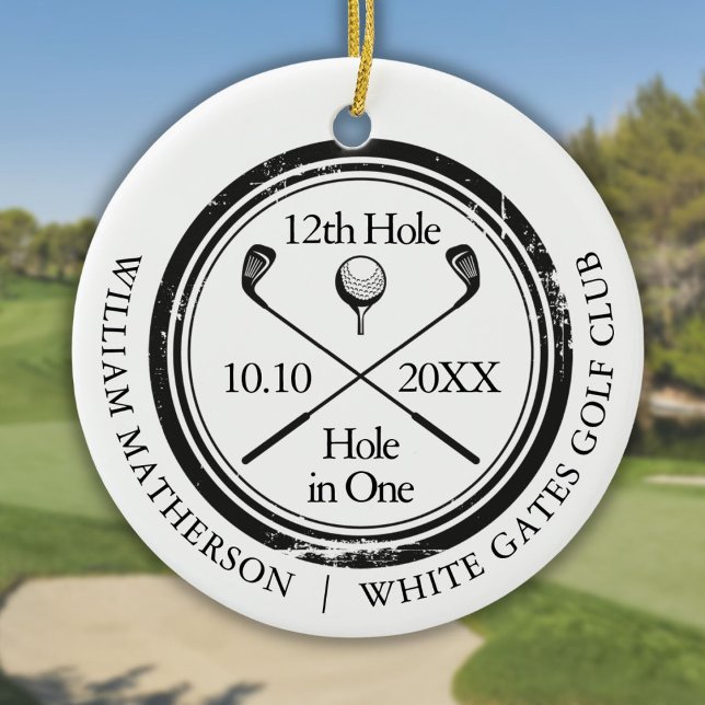 Ornamento De Cerâmica Golf Hole in One Retro Personalized  (Golf Hole in One Retro Personalized Ceramic Ornament)