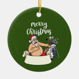 Ornamento De Cerâmica Golf Papai Noel joga golfe no Natal