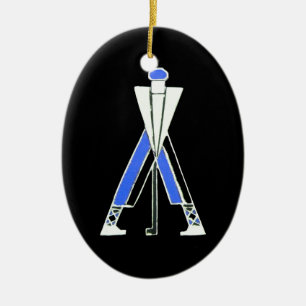 ORNAMENTO DE CERÂMICA GOLF PLAYER,GOLFER BLACK,BLUE SAPPHIRE MONOGRAMA