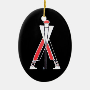 ORNAMENTO DE CERÂMICA GOLF PLAYER,GOLFER BLACK,RED RUBY MONOGRAMA