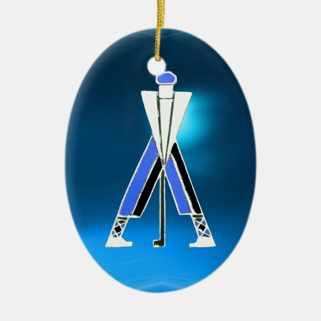 ORNAMENTO DE CERÂMICA GOLF PLAYER,GOLFER BLUE SAPPHIRE MONOGRAMA (Frente)