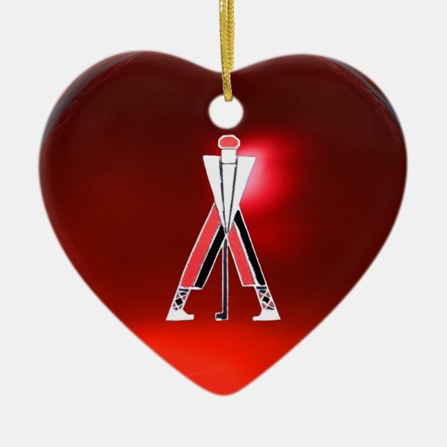 ORNAMENTO DE CERÂMICA GOLF PLAYER, GOLFER RED RUBY MONOGRAMA (Frente)