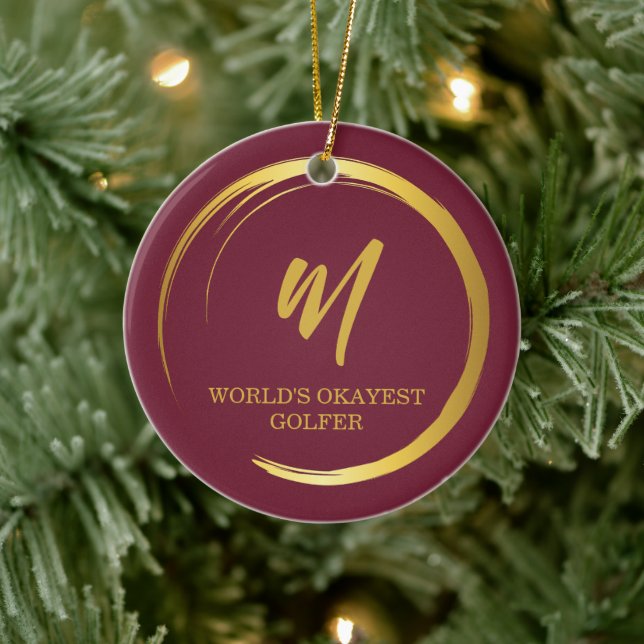 Ornamento De Cerâmica Golfe Elegante Monograma Burgundy (Árvore)