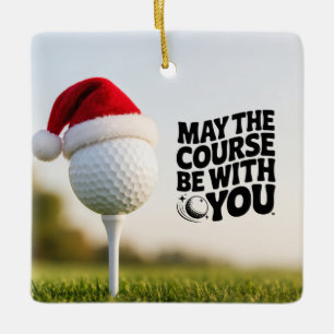 Ornamento De Cerâmica Golfe Feliz Natal com Chapéu de Papai Noel Bola de