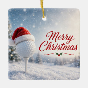 Ornamento De Cerâmica Golfe Feliz Natal com Chapéu de Papai Noel Bola de