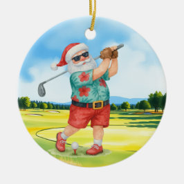 Ornamento De Cerâmica Golfe julho Natal com Papai Noel Golfing