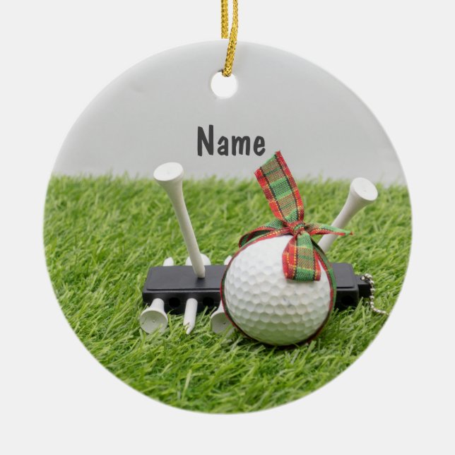 Ornamento De Cerâmica Golfe Natal com bola de golfe Friso de Natal (Frente)