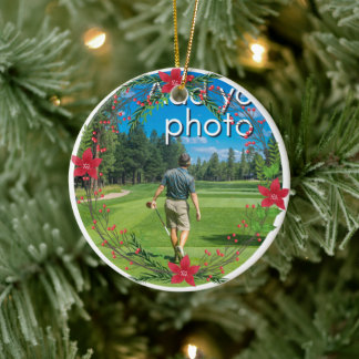 Ornamento De Cerâmica Golfing Wreath adiciona sua foto vermelha