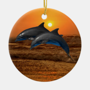Ornamento De Cerâmica Golfinho de Bottlenose no por do sol