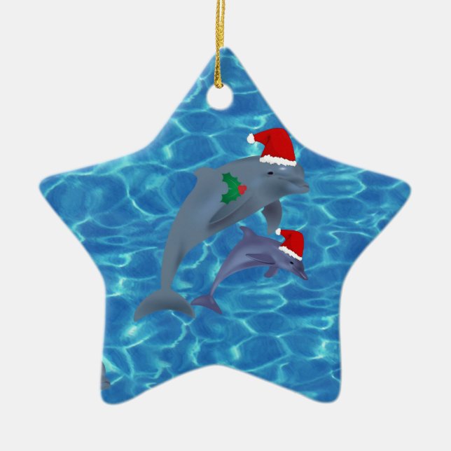 Ornamento De Cerâmica golfinhos-de-santa-claus (Frente)