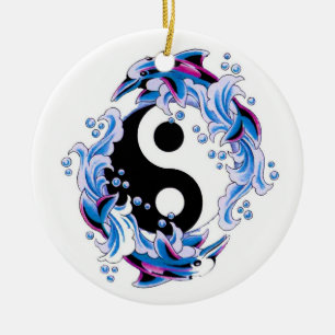 Ornamento De Cerâmica Golfinhos legal de Yin Yang do símbolo do tatuage
