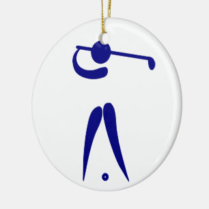 Ornamento De Cerâmica Golfista Azul Branco Esportes, adicione texto e co