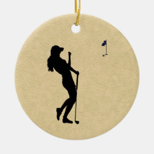 Ornamento De Cerâmica Golfista Feminina