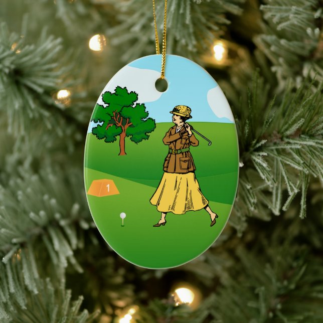 Ornamento De Cerâmica Golfistas femininos: 1 Preparando-se para Desligar (Árvore)