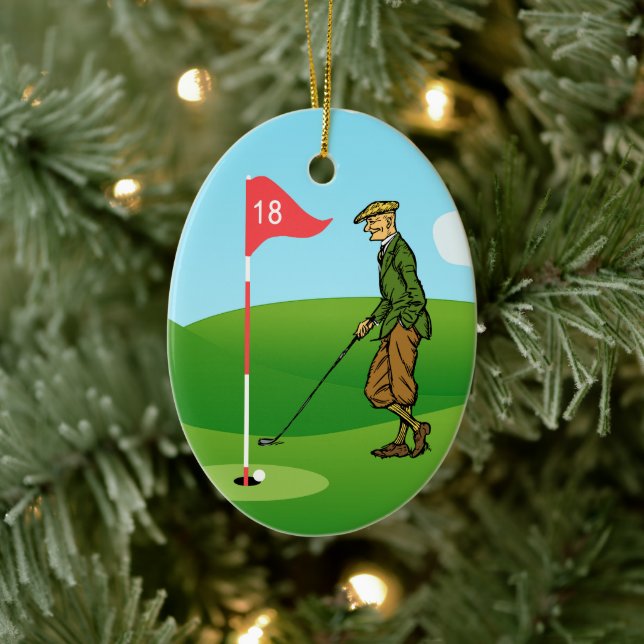 Ornamento De Cerâmica Golfistas Masculinos: 1 Tapping In & 1 Pitout (Árvore)