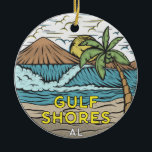 Ornamento De Cerâmica Golfo do Sul Alabama Vintage<br><div class="desc">Ilustração desenhada à mão pelas margens do Golfo com montanhas e ondas oceânicas ao fundo. Perfeito para qualquer um que ama visitar o Golfo Shores.</div>