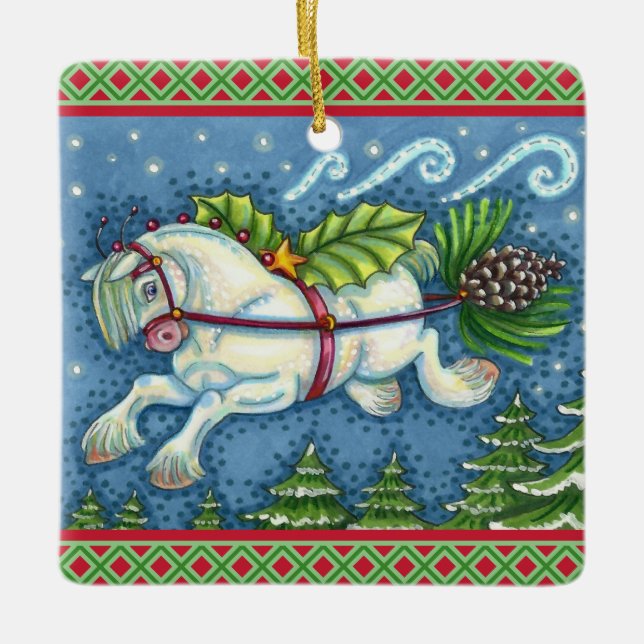 ORNAMENTO DE CERÂMICA GOLPE DE NATAL PULLING PINECONE SLEIGH (Frente)
