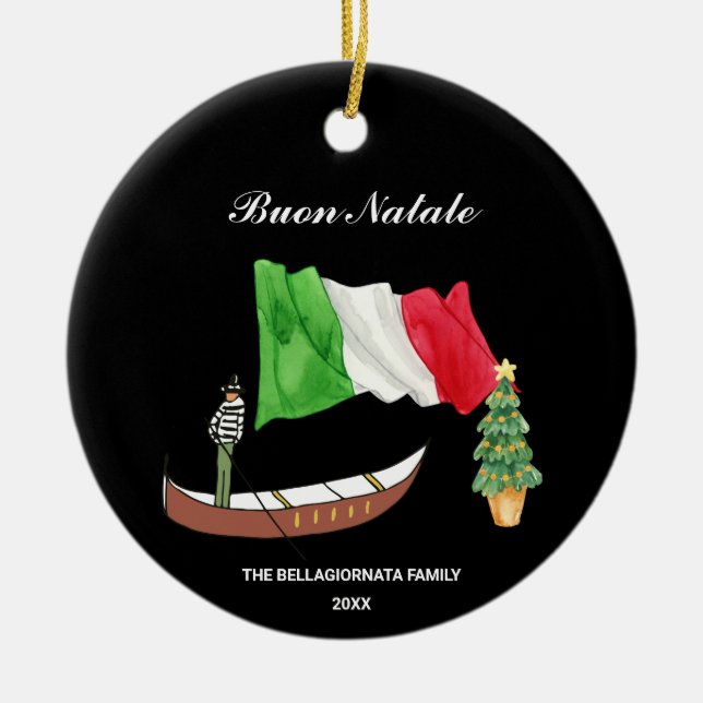 Ornamento De Cerâmica *~* Gondola Flag Itália Buon Natale Foto Natal (Frente)