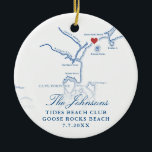 Ornamento De Cerâmica Goose Rocks Beach ME Map Foto de casamento<br><div class="desc">Comemore seu dia especial com o nosso Enfeites de natal de Casamento de Keepsaokê de Blue Goose Rocks Beach Map Personalizado. Apresentando um mapa elegante da Praia de Goose Rocks e do Cabo Porpoise, Maine, este ornamento é a recordação costeira perfeita. Personalize-o com a sua foto de casamento nas costas...</div>