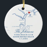 Ornamento De Cerâmica Goose Rocks Beach ME Map Foto de casamento<br><div class="desc">Comemore seu dia especial com o nosso Enfeites de natal de Casamento de Keepsaokê de Blue Goose Rocks Beach Map Personalizado. Apresentando um mapa elegante da Praia de Goose Rocks e do Cabo Porpoise, Maine, este ornamento é a recordação costeira perfeita. Personalize-o com a sua foto de casamento nas costas...</div>