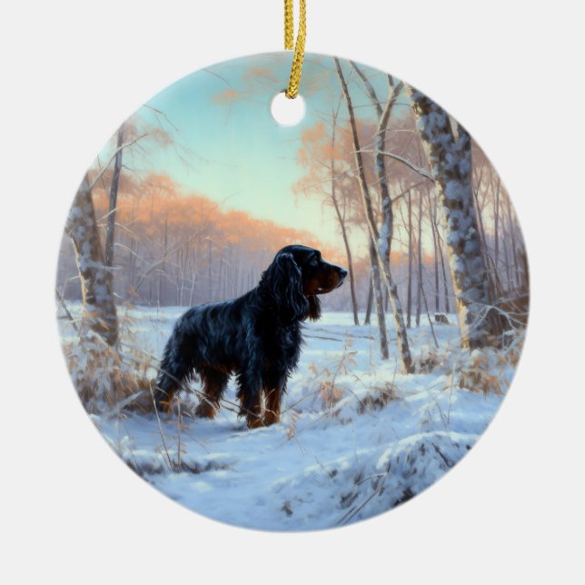 Ornamento De Cerâmica Gordon Setter Deixe Nevar Natal (Frente)