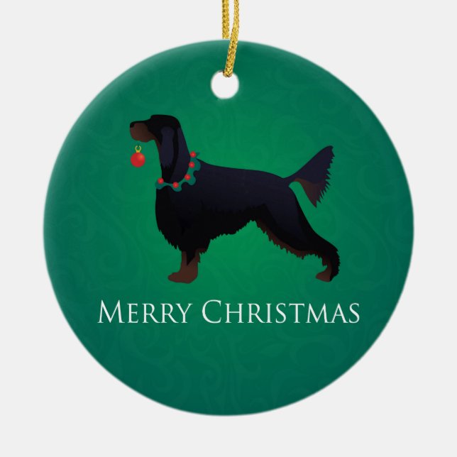 Ornamento De Cerâmica Gordon Setter Felry Design de Natal (Frente)