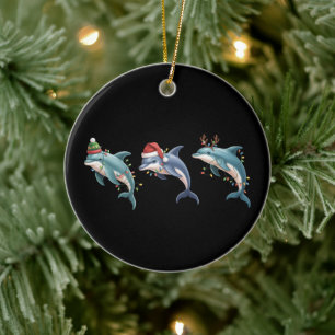 Ornamento De Cerâmica Gorro de Natal do Papai Noel Amante de Golfinho