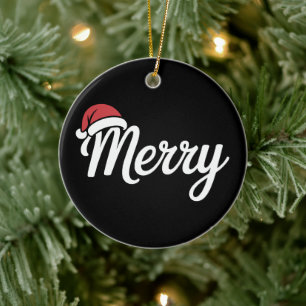 Ornamento De Cerâmica Gorro de Natal Vermelho Preto Ousado