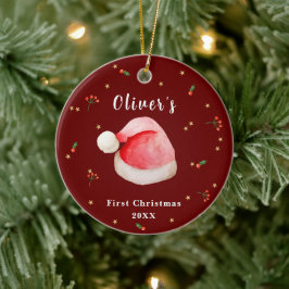 Ornamento De Cerâmica Gorro de Papai Noel Elegante Vermelho Primeiro Nat