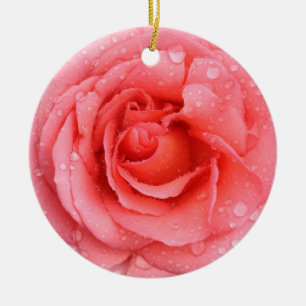 Ornamento De Cerâmica Gotas de água de rosa vermelha romântica