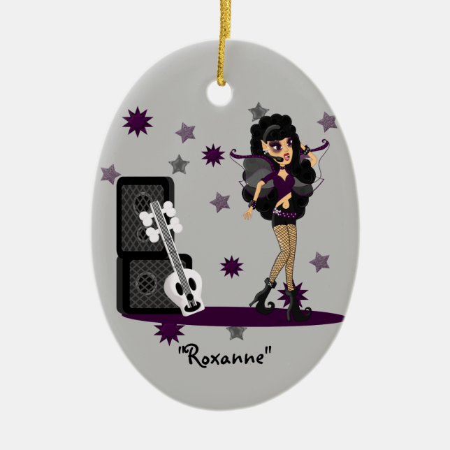 Ornamento De Cerâmica Gothic Faerie com Violão Crânio (Frente)